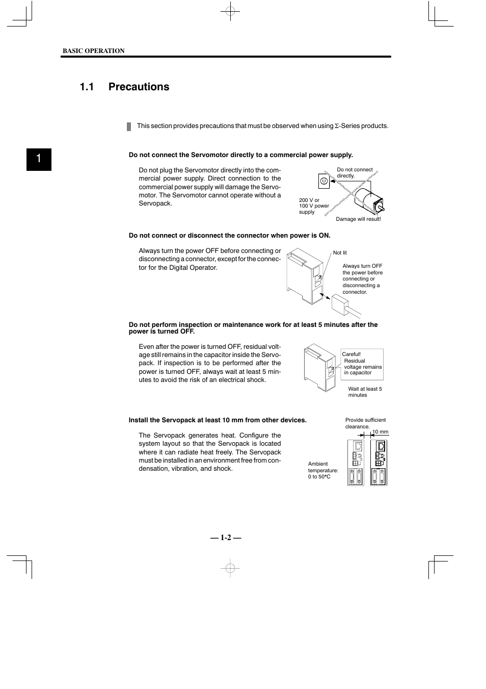 1 precautions | Yaskawa Sigma Mini User Manual | Page 15 / 282
