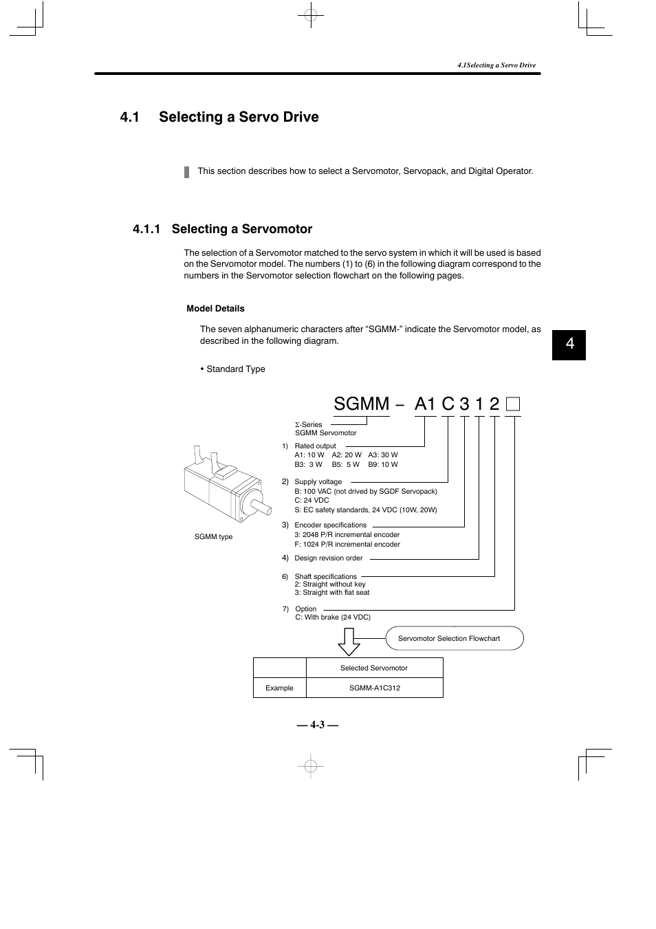 1 selecting a servo drive, 1 selecting a servomotor, Sgmm − a1 c 3 1 2 j | Yaskawa Sigma Mini User Manual | Page 153 / 282