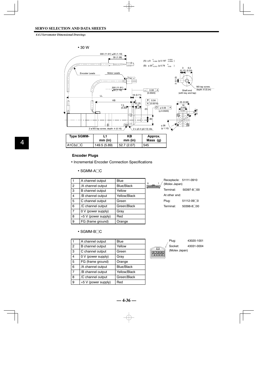 Servo selection and data sheets, 30 w, Sgmm-bjc | Yaskawa Sigma Mini User Manual | Page 186 / 282