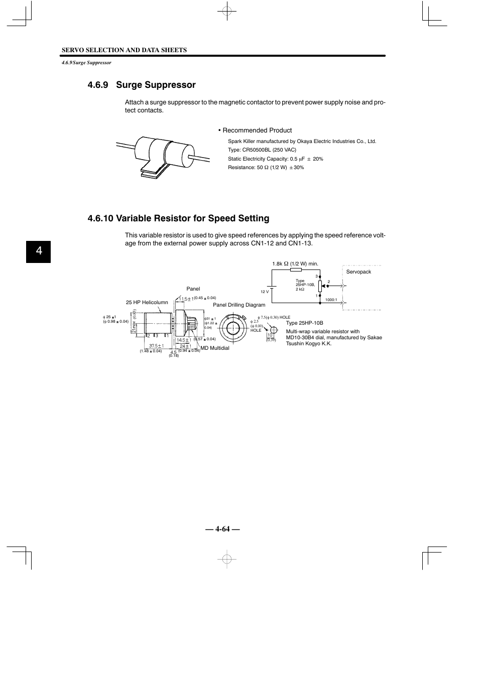 9 surge suppressor, 10 variable resistor for speed setting, Servo selection and data sheets | Yaskawa Sigma Mini User Manual | Page 214 / 282