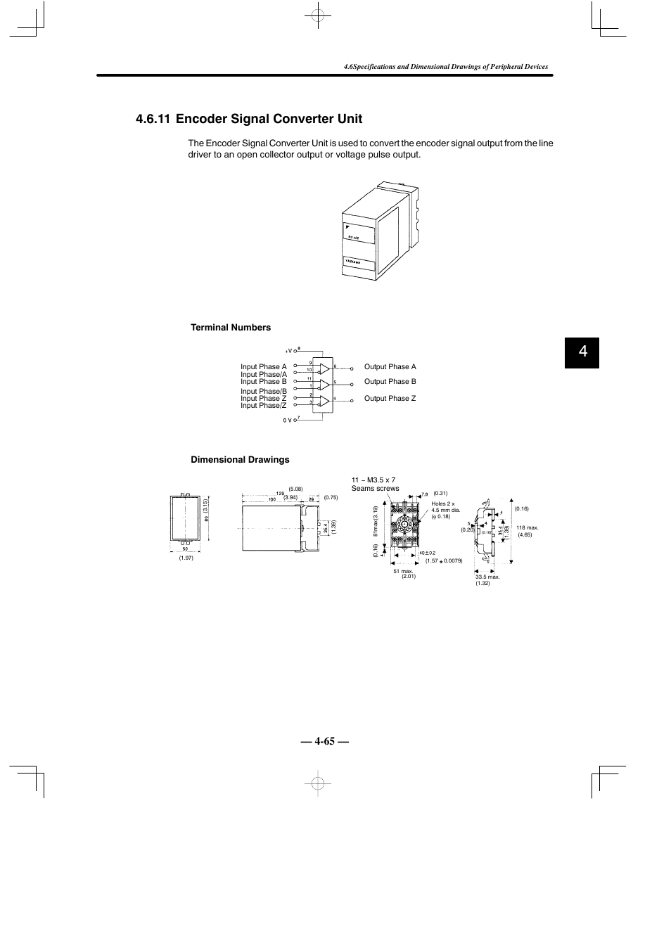 11 encoder signal converter unit, Dimensional drawings | Yaskawa Sigma Mini User Manual | Page 215 / 282