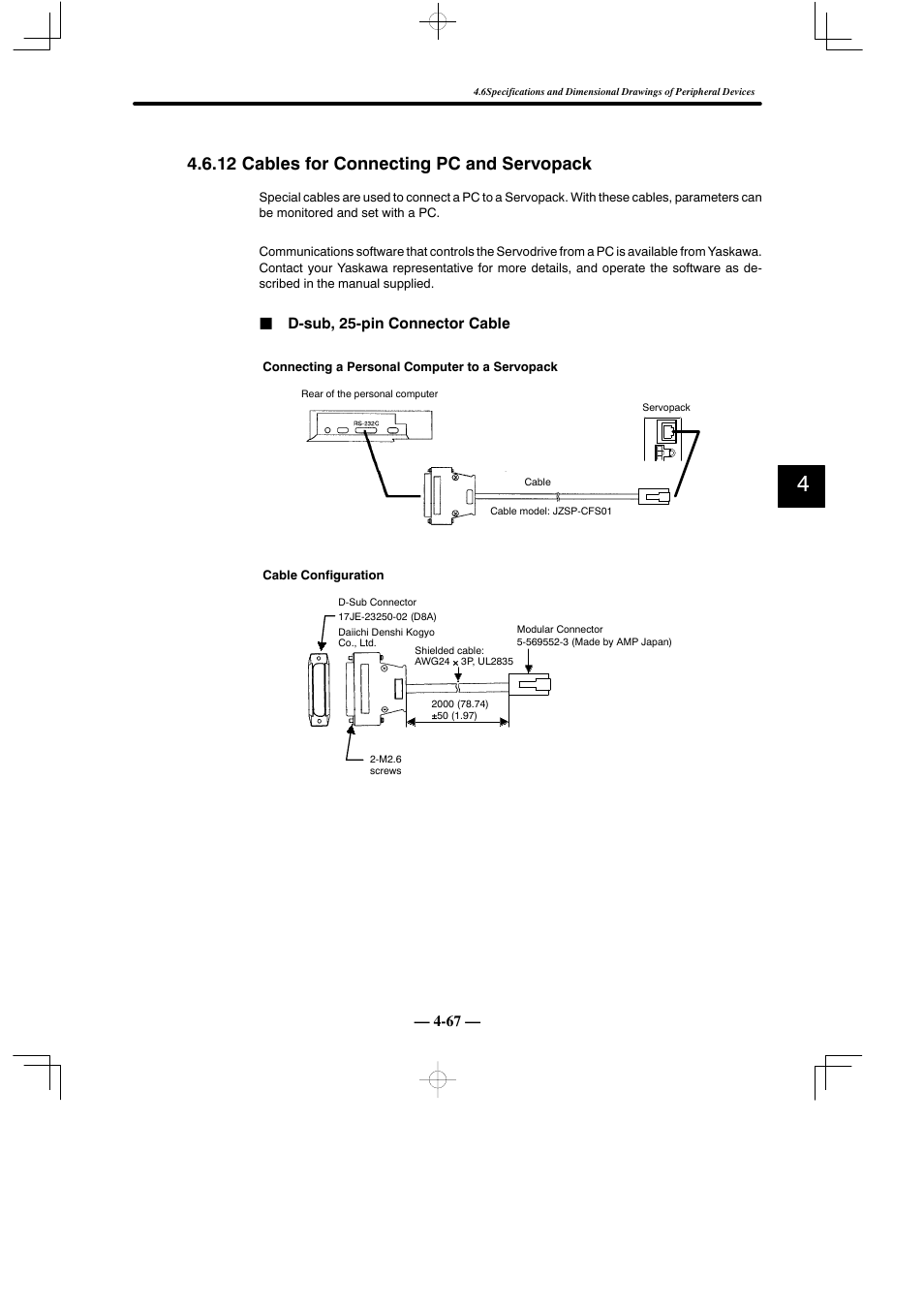 12 cables for connecting pc and servopack | Yaskawa Sigma Mini User Manual | Page 217 / 282