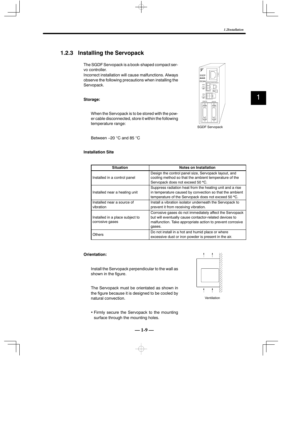 3 installing the servopack | Yaskawa Sigma Mini User Manual | Page 22 / 282