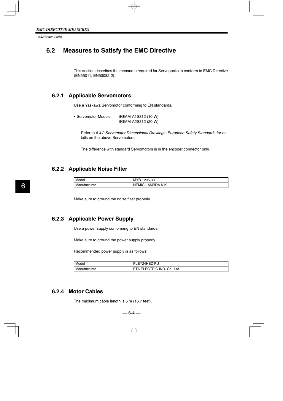 2 measures to satisfy the emc directive, 1 applicable servomotors, 2 applicable noise filter | 3 applicable power supply, 4 motor cables | Yaskawa Sigma Mini User Manual | Page 242 / 282