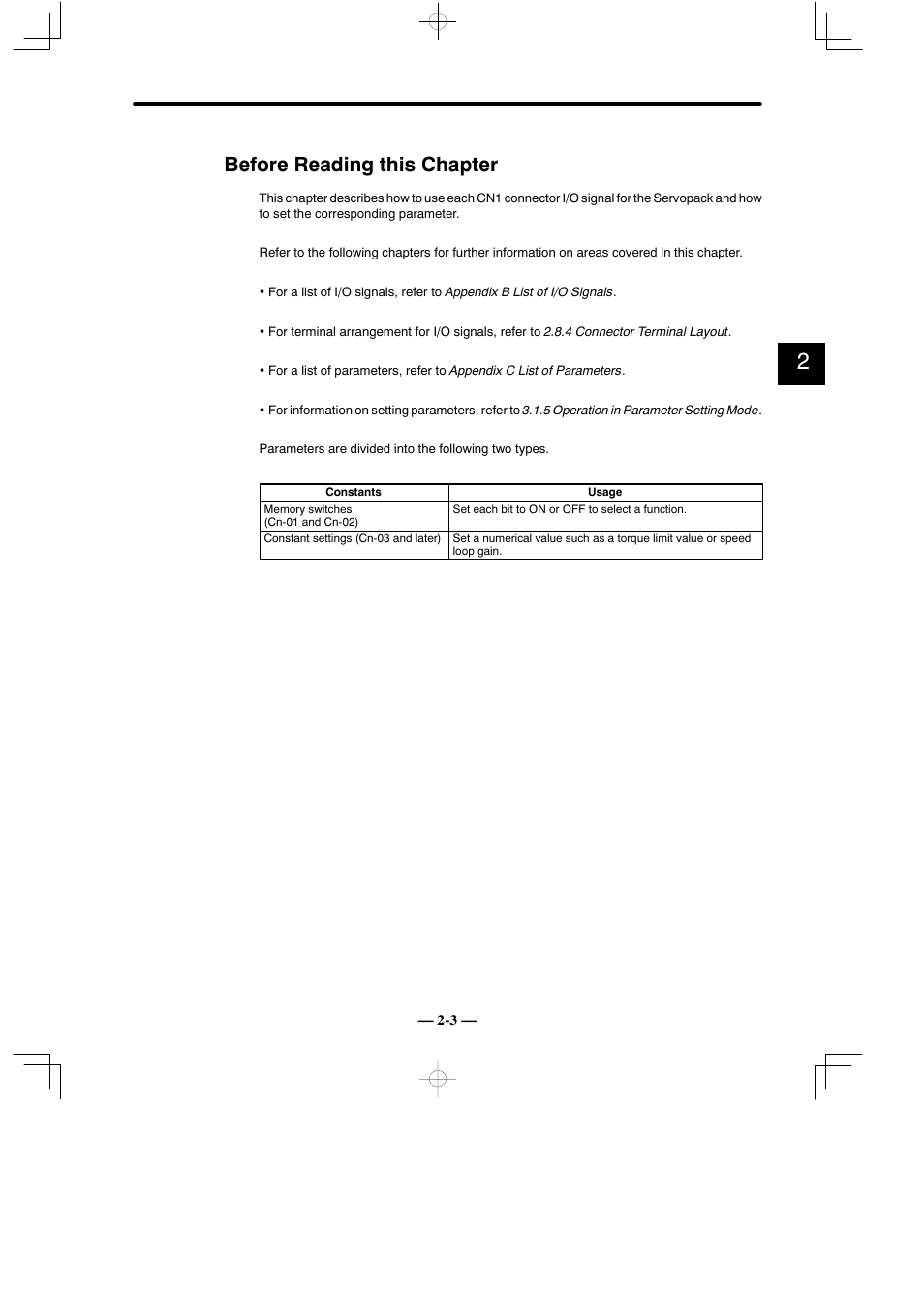 Before reading this chapter | Yaskawa Sigma Mini User Manual | Page 47 / 282