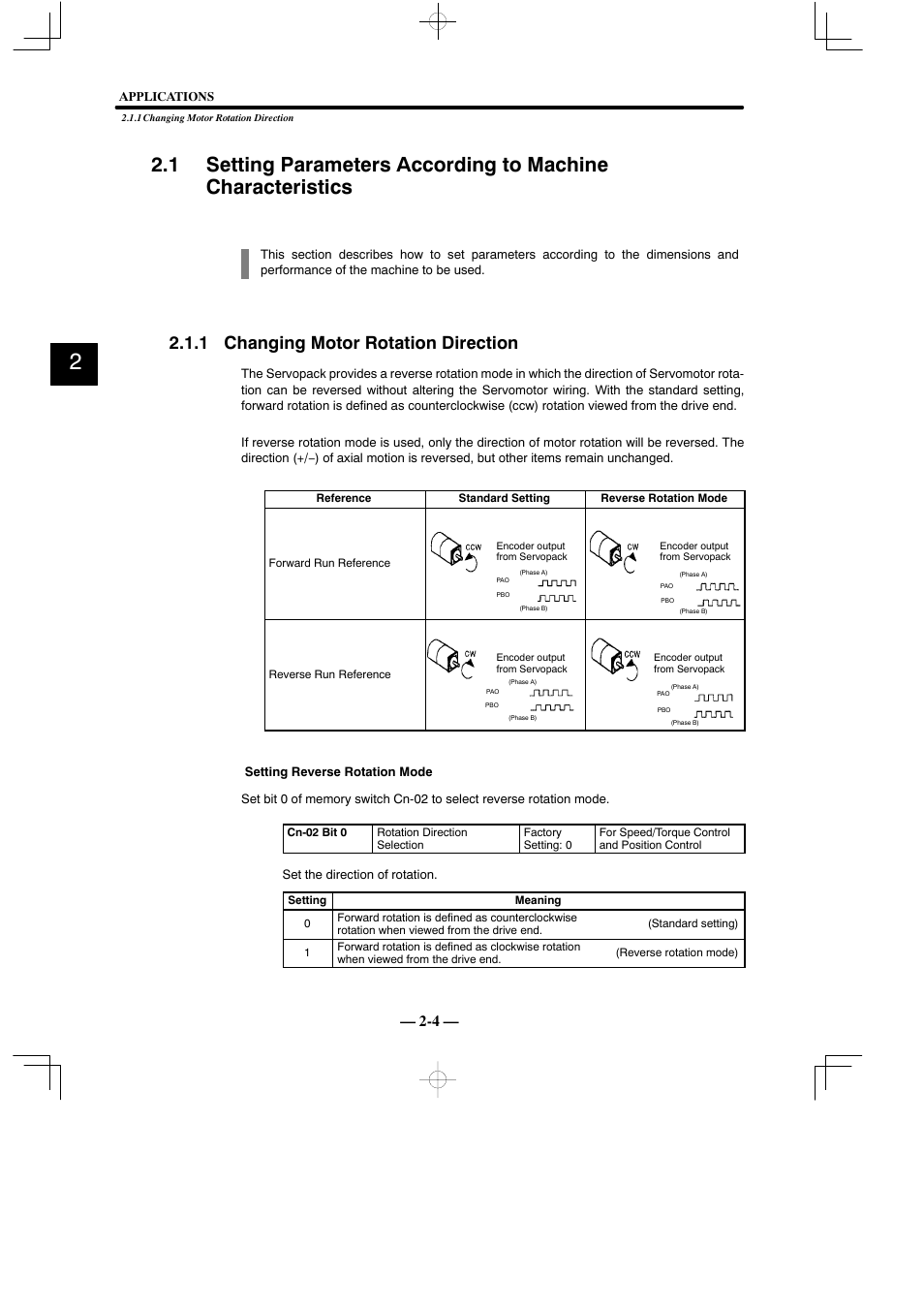 1 changing motor rotation direction | Yaskawa Sigma Mini User Manual | Page 48 / 282
