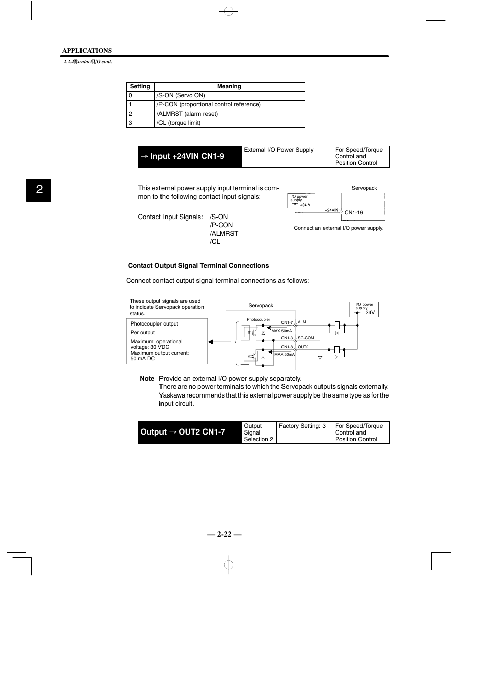 Input +24vin cn1-9, Output → out2 cn1-7 | Yaskawa Sigma Mini User Manual | Page 66 / 282