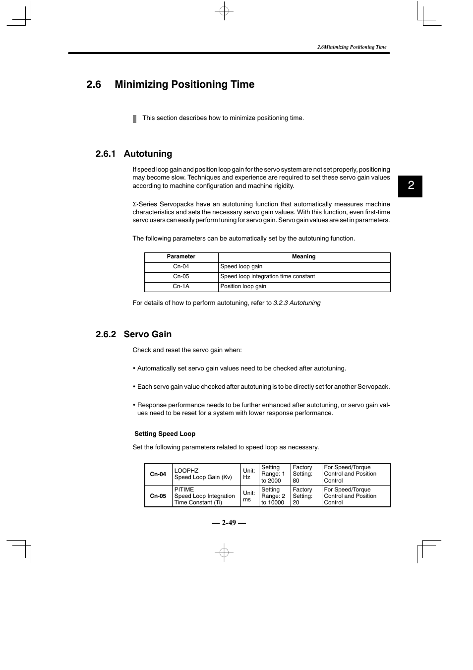 6 minimizing positioning time, 1 autotuning, 2 servo gain | Yaskawa Sigma Mini User Manual | Page 93 / 282