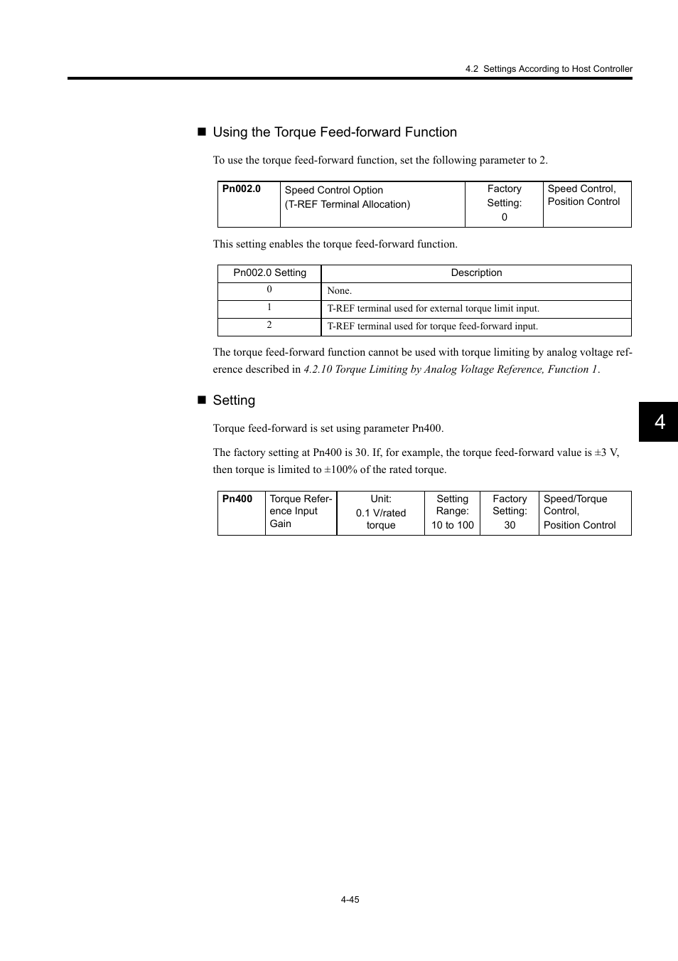 Using the torque feed-forward function, Setting | Yaskawa Large Capacity Sigma II Series User Manual | Page 121 / 405