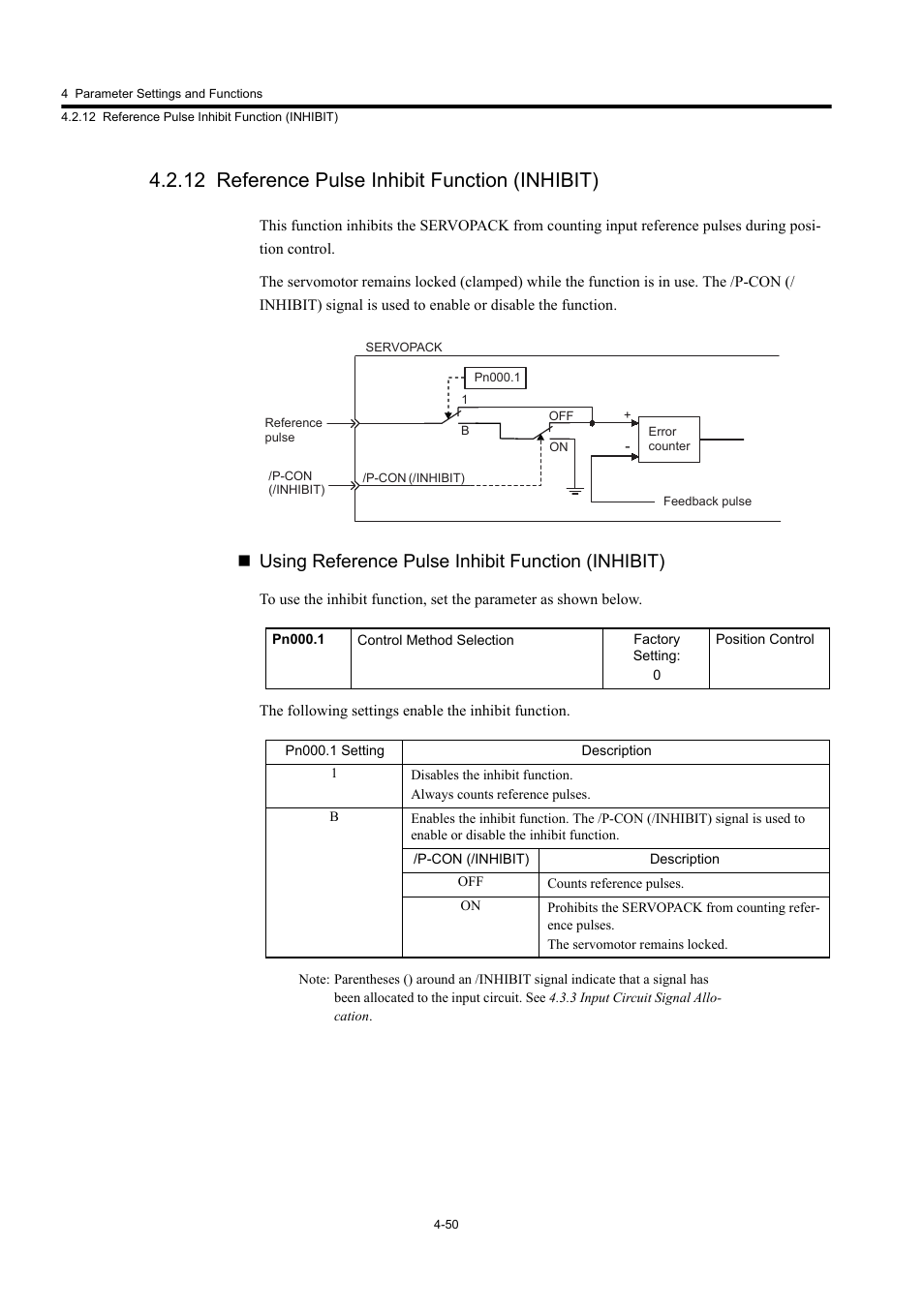 12 reference pulse inhibit function (inhibit), Using reference pulse inhibit function (inhibit) | Yaskawa Large Capacity Sigma II Series User Manual | Page 126 / 405