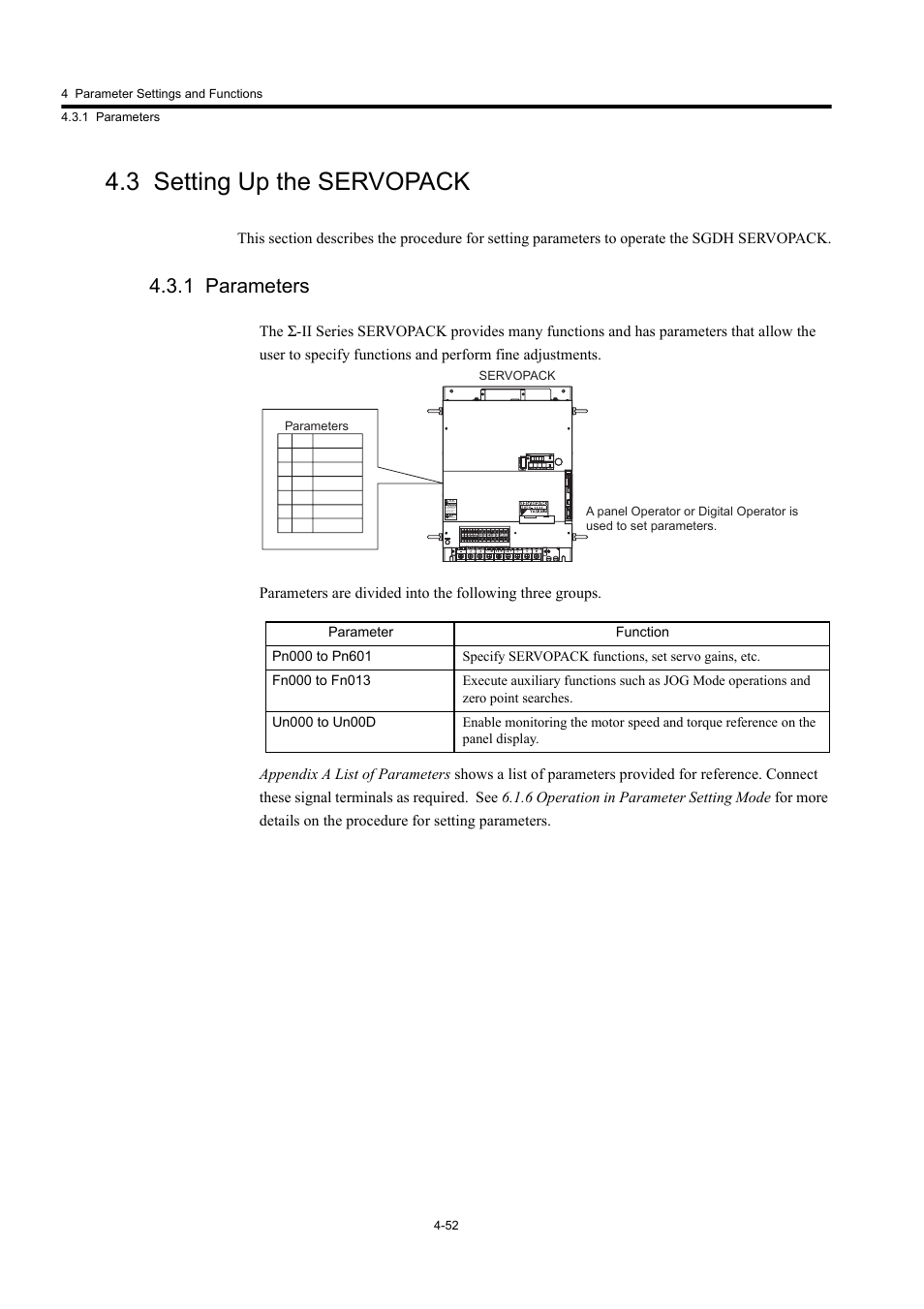 3 setting up the servopack, 1 parameters | Yaskawa Large Capacity Sigma II Series User Manual | Page 128 / 405