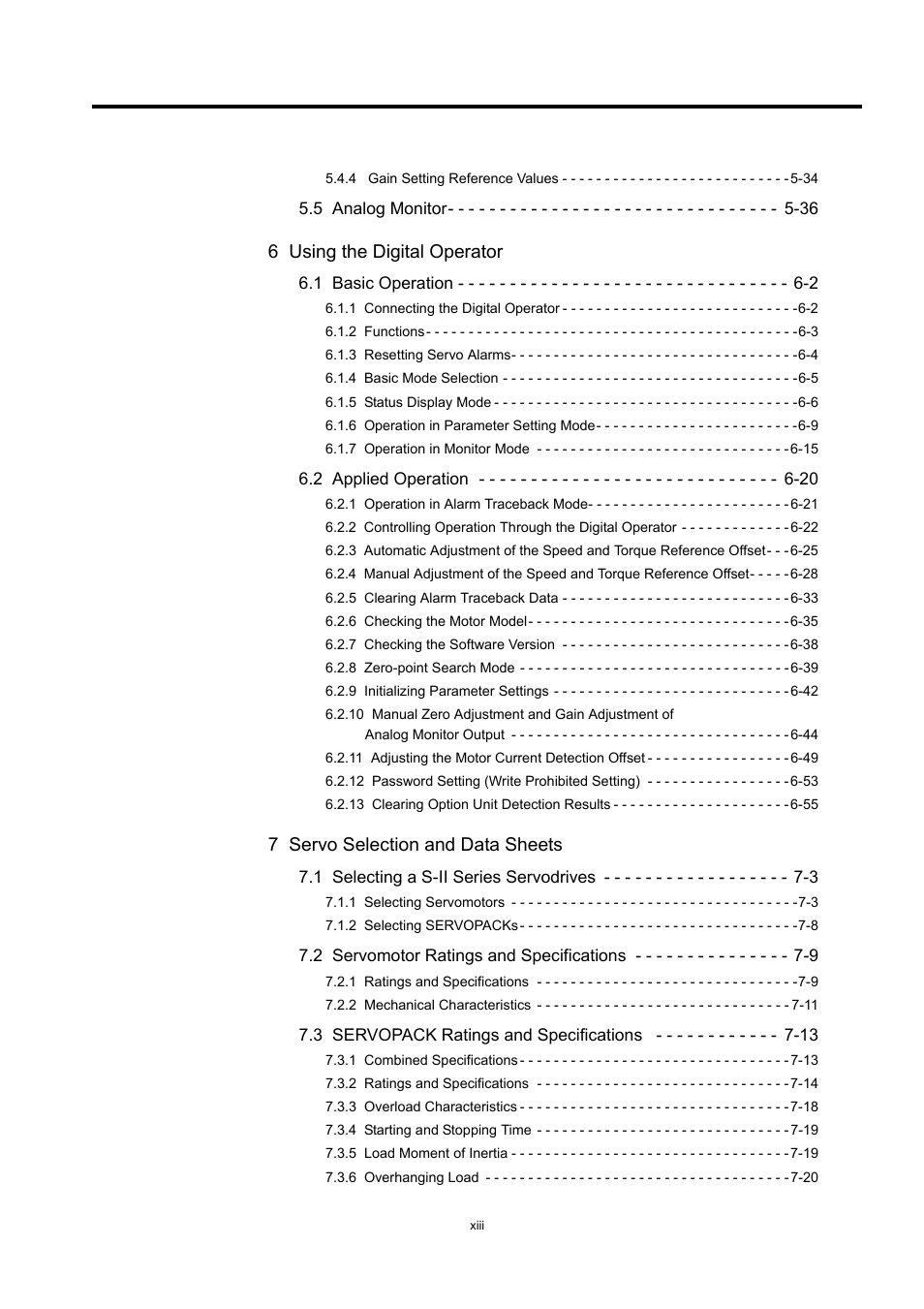 6 using the digital operator, 7 servo selection and data sheets | Yaskawa Large Capacity Sigma II Series User Manual | Page 13 / 405