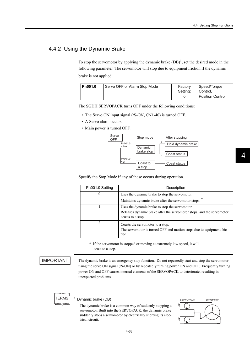 2 using the dynamic brake, Important | Yaskawa Large Capacity Sigma II Series User Manual | Page 139 / 405