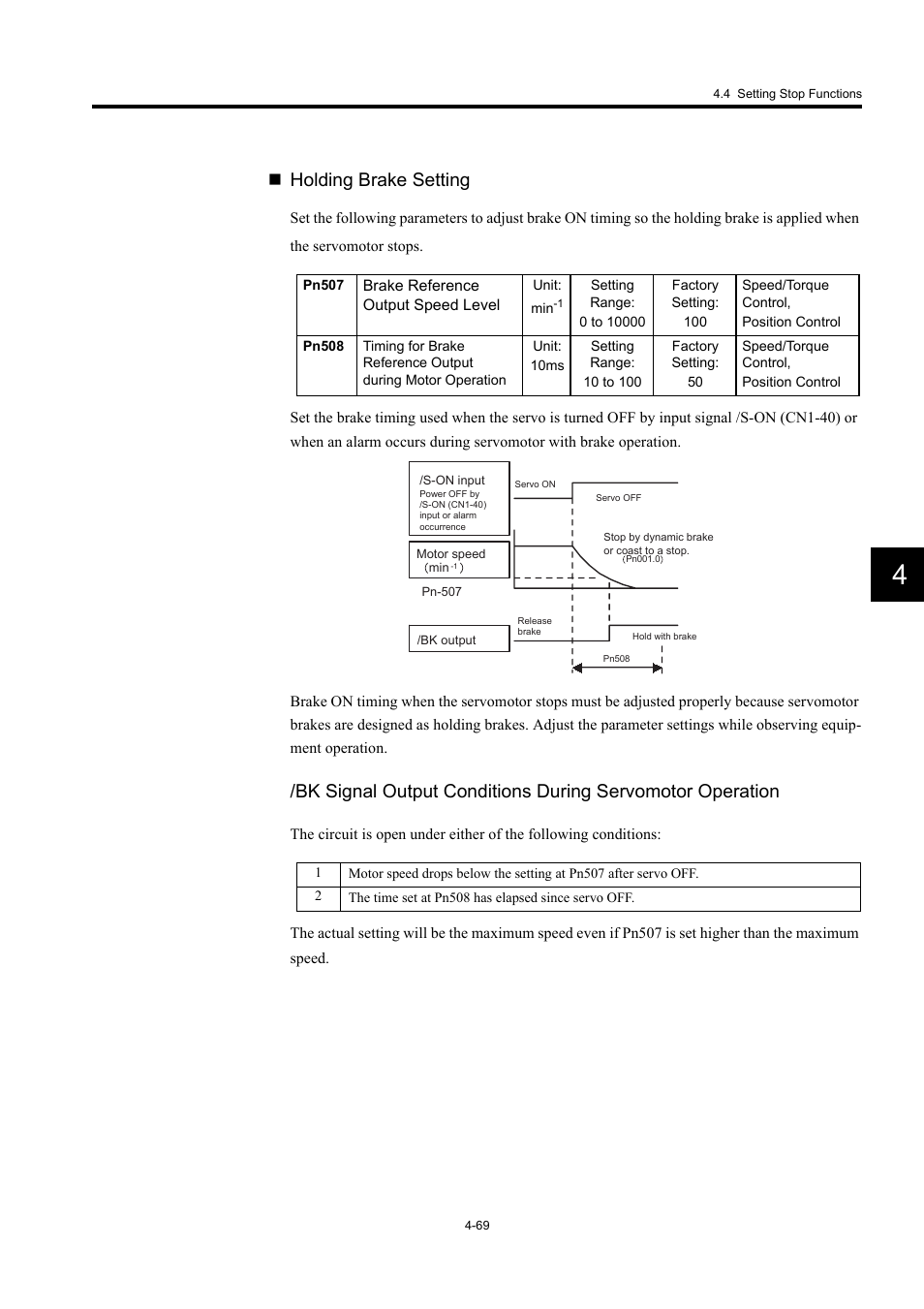 Holding brake setting | Yaskawa Large Capacity Sigma II Series User Manual | Page 145 / 405