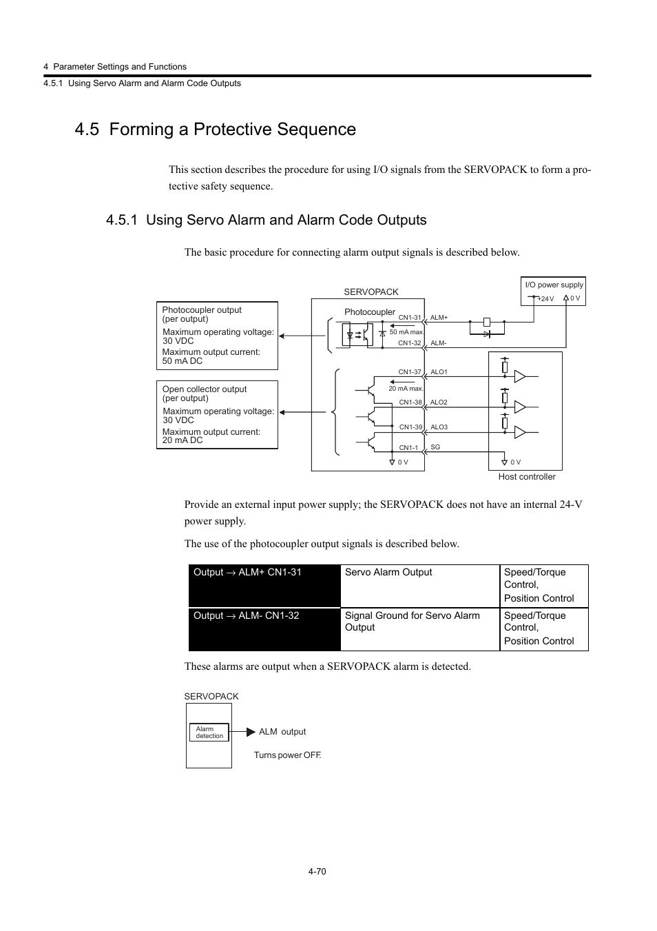 5 forming a protective sequence, 1 using servo alarm and alarm code outputs | Yaskawa Large Capacity Sigma II Series User Manual | Page 146 / 405