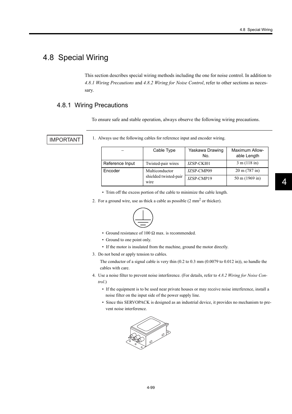 8 special wiring, 1 wiring precautions | Yaskawa Large Capacity Sigma II Series User Manual | Page 175 / 405
