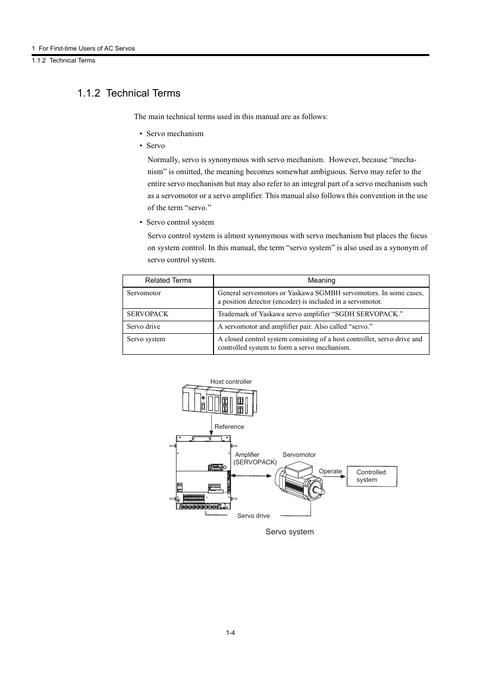 2 technical terms, Servo system | Yaskawa Large Capacity Sigma II Series User Manual | Page 18 / 405