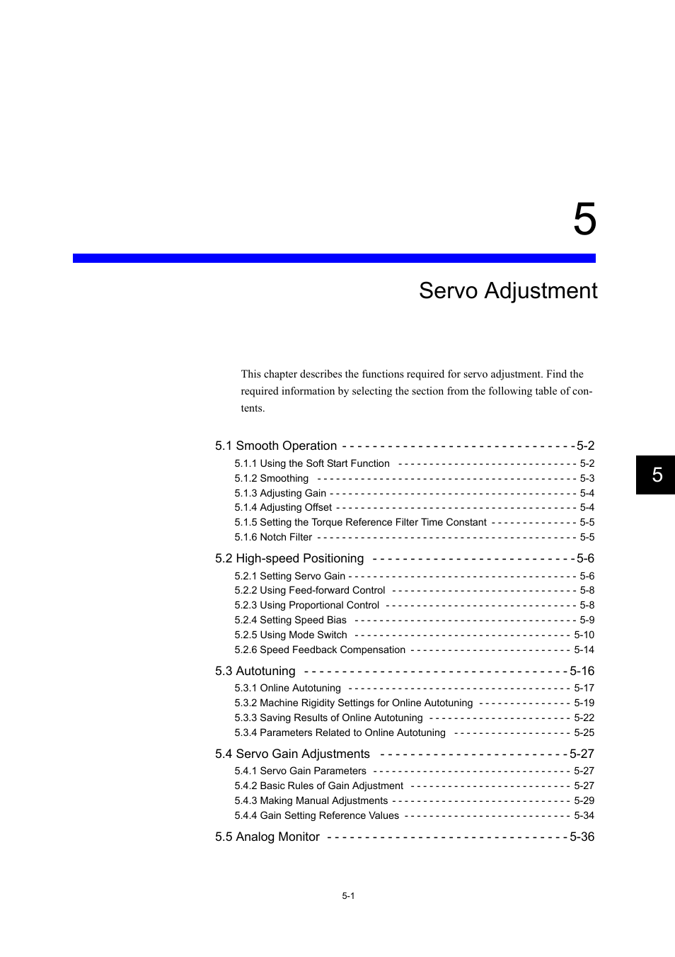 5 servo adjustment, Servo adjustment | Yaskawa Large Capacity Sigma II Series User Manual | Page 184 / 405