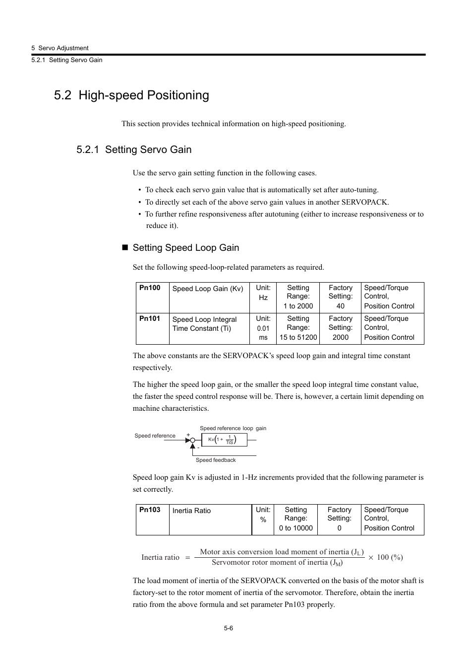 2 high-speed positioning, 1 setting servo gain, Setting speed loop gain | Yaskawa Large Capacity Sigma II Series User Manual | Page 189 / 405