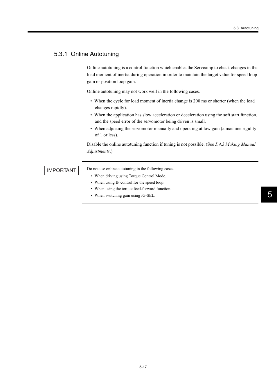 1 online autotuning | Yaskawa Large Capacity Sigma II Series User Manual | Page 200 / 405