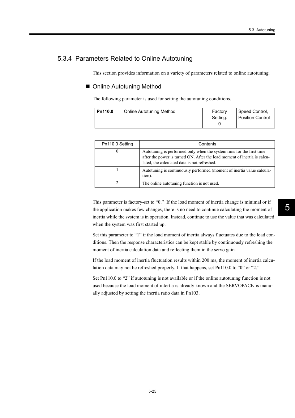 4 parameters related to online autotuning, Online autotuning method | Yaskawa Large Capacity Sigma II Series User Manual | Page 208 / 405