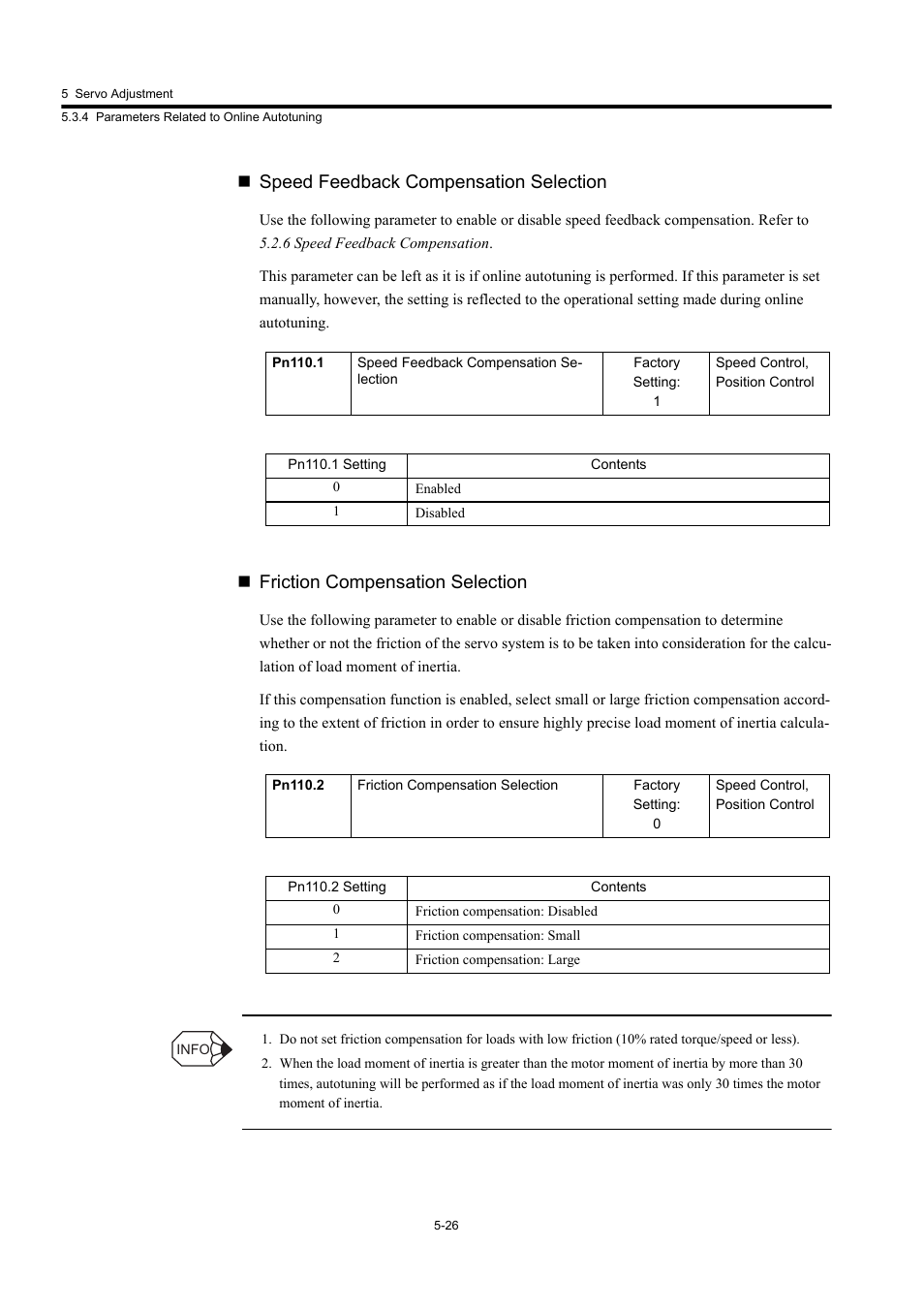 Speed feedback compensation selection, Friction compensation selection | Yaskawa Large Capacity Sigma II Series User Manual | Page 209 / 405