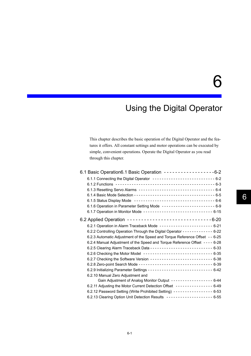 6 using the digital operator, Using the digital operator | Yaskawa Large Capacity Sigma II Series User Manual | Page 221 / 405