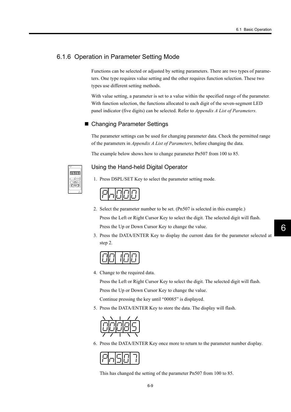 6 operation in parameter setting mode | Yaskawa Large Capacity Sigma II Series User Manual | Page 229 / 405