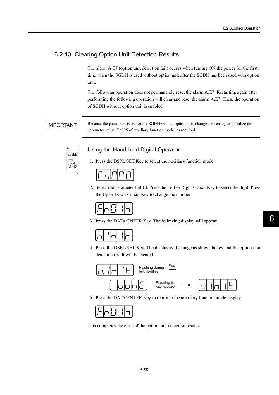 13 clearing option unit detection results, Using the hand-held digital operator | Yaskawa Large Capacity Sigma II Series User Manual | Page 275 / 405