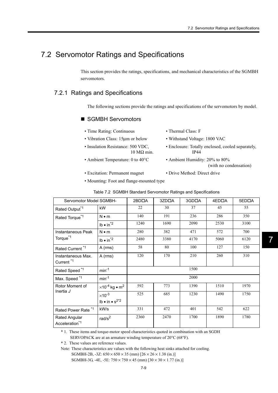 2 servomotor ratings and specifications, 1 ratings and specifications, Sgmbh servomotors | Yaskawa Large Capacity Sigma II Series User Manual | Page 285 / 405