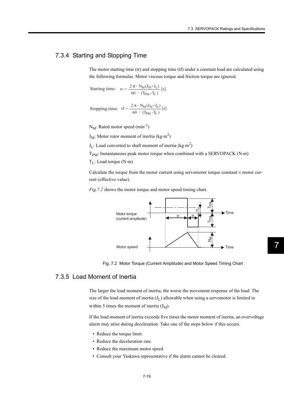 4 starting and stopping time, 5 load moment of inertia | Yaskawa Large Capacity Sigma II Series User Manual | Page 295 / 405