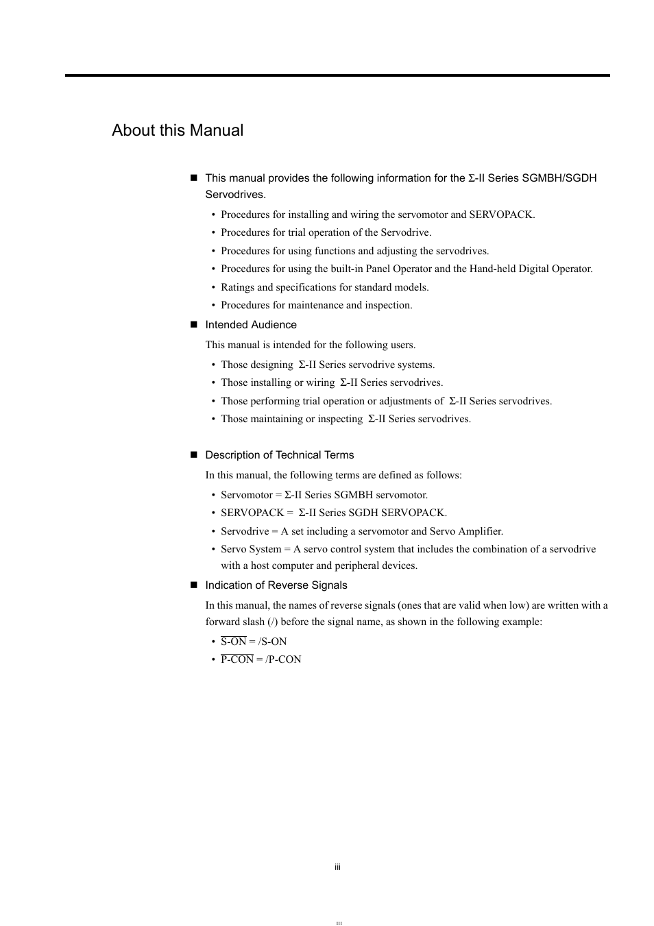 About this manual | Yaskawa Large Capacity Sigma II Series User Manual | Page 3 / 405
