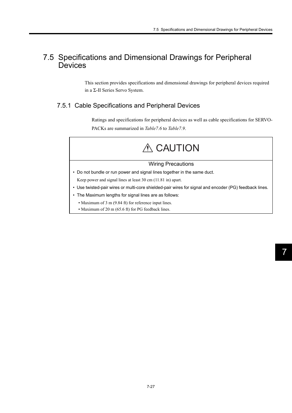 1 cable specifications and peripheral devices, Caution | Yaskawa Large Capacity Sigma II Series User Manual | Page 303 / 405