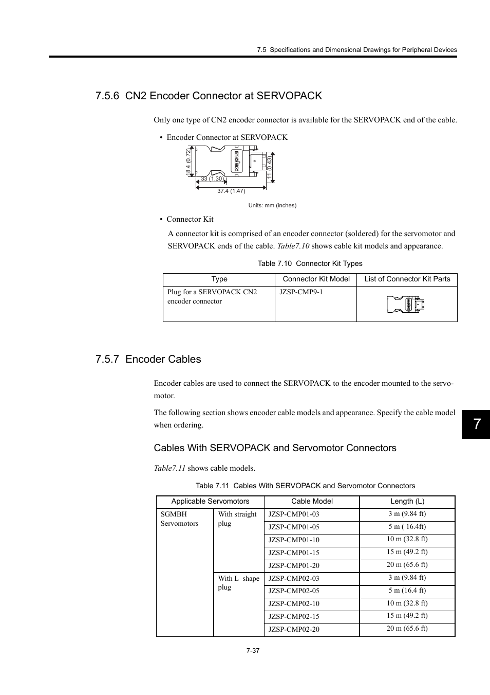 6 cn2 encoder connector at servopack, 7 encoder cables, Cables with servopack and servomotor connectors | Yaskawa Large Capacity Sigma II Series User Manual | Page 313 / 405