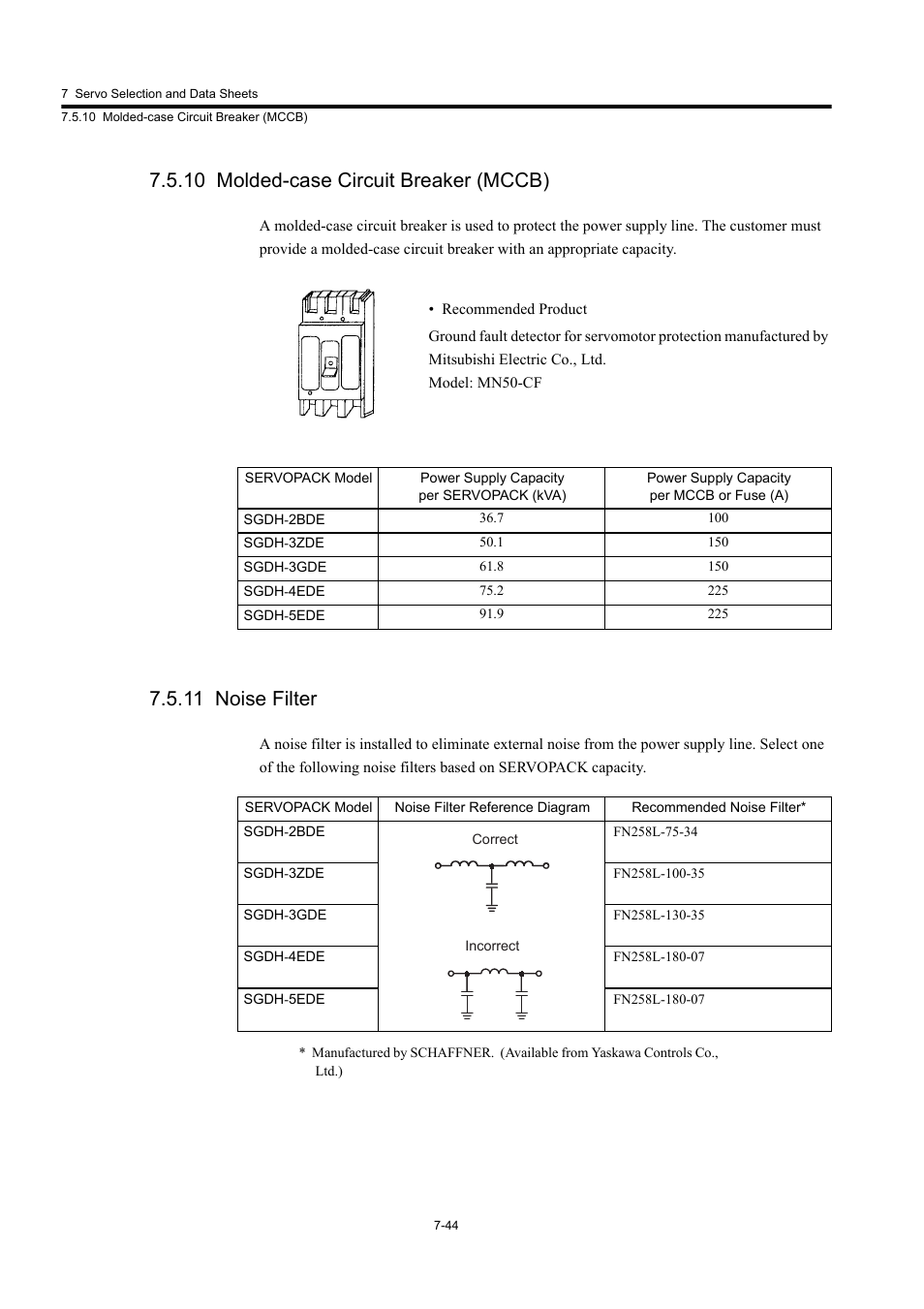 10 molded-case circuit breaker (mccb), 11 noise filter | Yaskawa Large Capacity Sigma II Series User Manual | Page 320 / 405