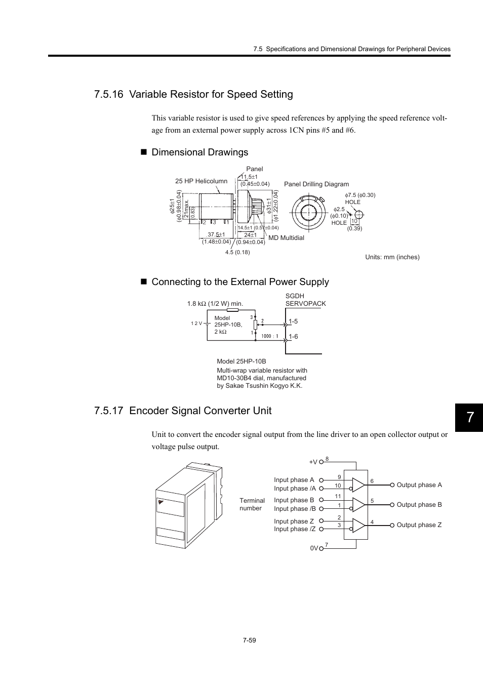 16 variable resistor for speed setting, 17 encoder signal converter unit | Yaskawa Large Capacity Sigma II Series User Manual | Page 335 / 405
