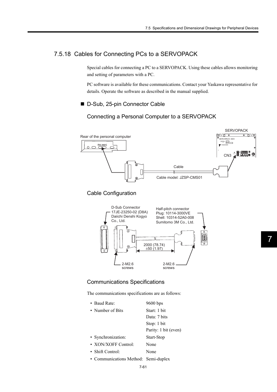 18 cables for connecting pcs to a servopack | Yaskawa Large Capacity Sigma II Series User Manual | Page 337 / 405