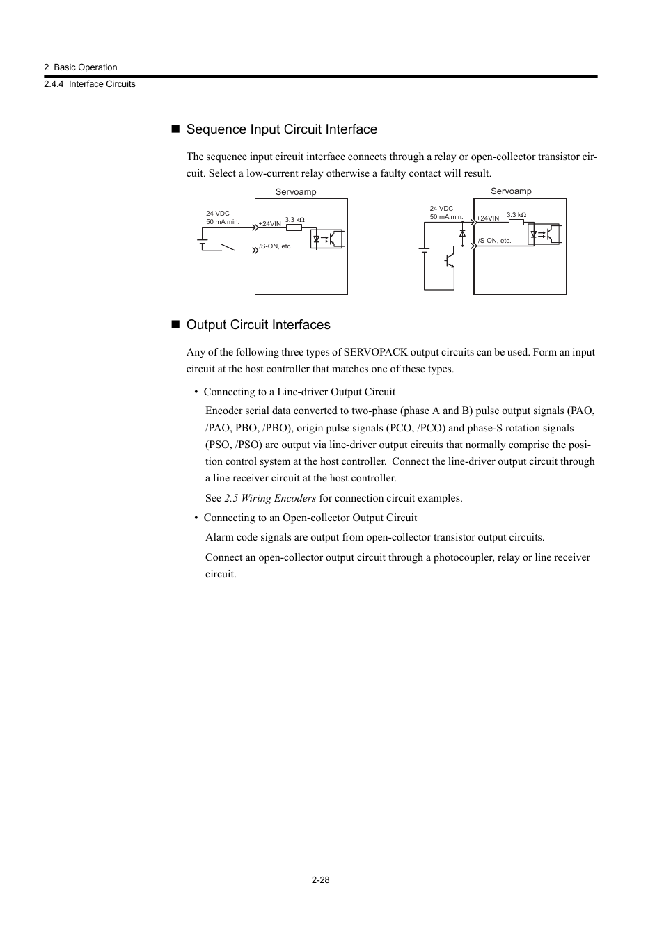 Sequence input circuit interface, Output circuit interfaces | Yaskawa Large Capacity Sigma II Series User Manual | Page 55 / 405