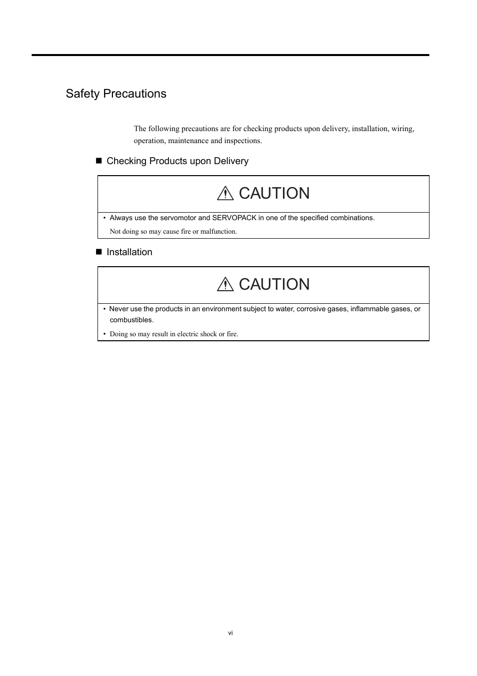Safety precautions, Caution | Yaskawa Large Capacity Sigma II Series User Manual | Page 6 / 405