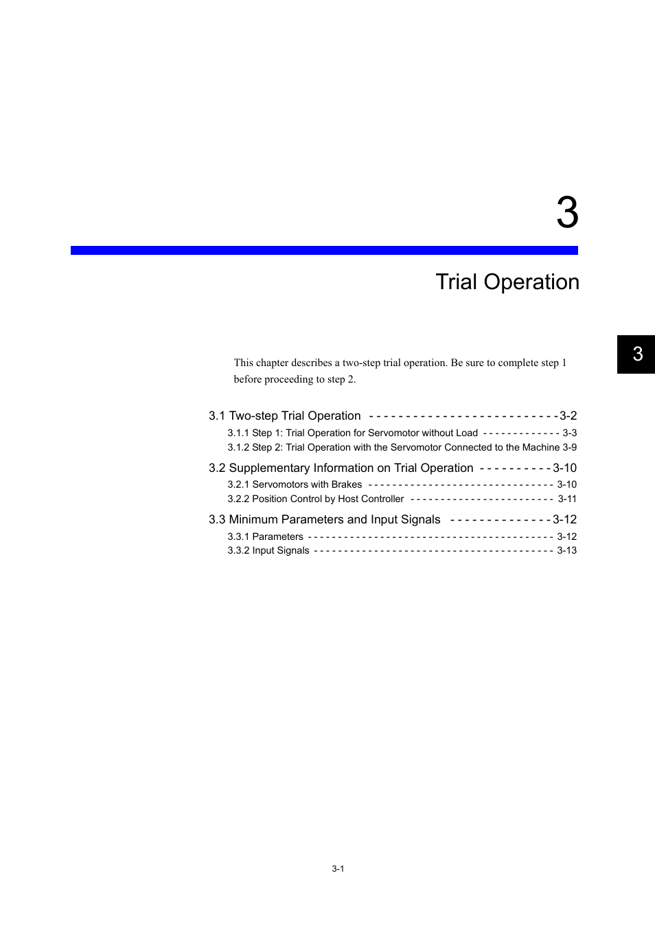 3 trial operation, Trial operation | Yaskawa Large Capacity Sigma II Series User Manual | Page 64 / 405