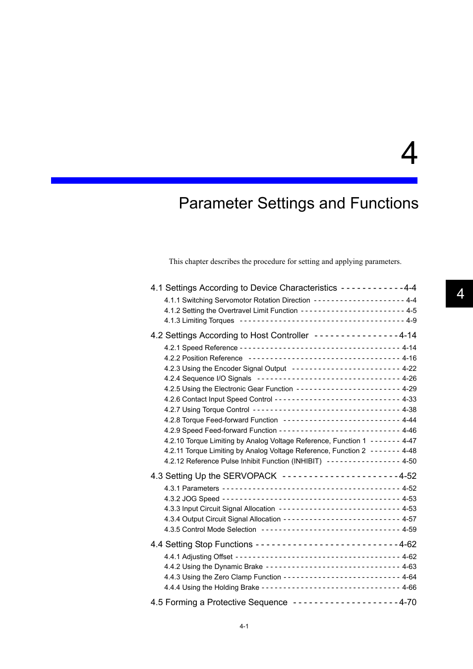4 parameter settings and functions, Parameter settings and functions | Yaskawa Large Capacity Sigma II Series User Manual | Page 77 / 405
