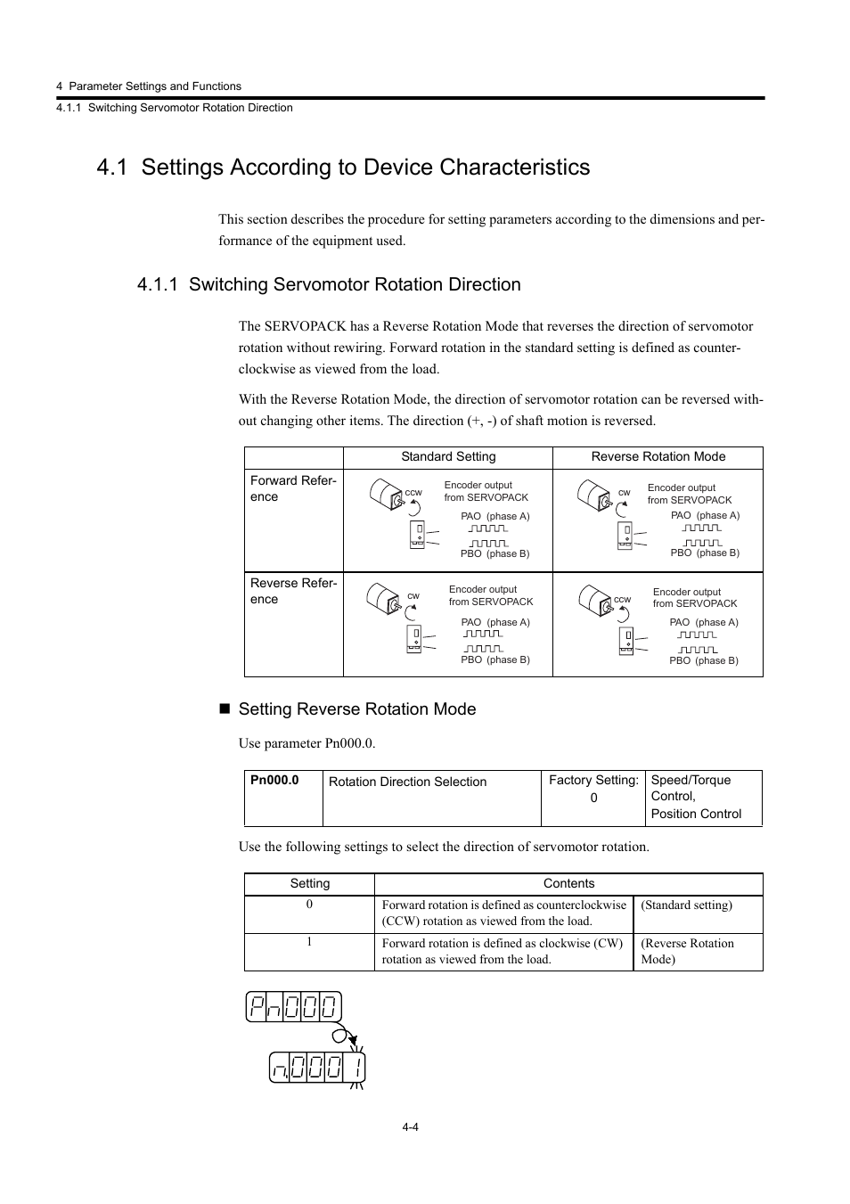 1 settings according to device characteristics, 1 switching servomotor rotation direction, Setting reverse rotation mode | Yaskawa Large Capacity Sigma II Series User Manual | Page 80 / 405