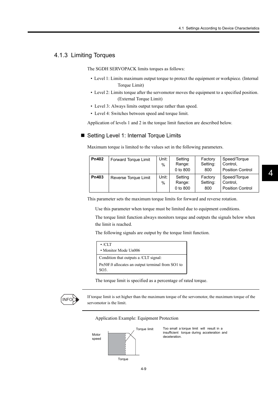 3 limiting torques, Setting level 1: internal torque limits | Yaskawa Large Capacity Sigma II Series User Manual | Page 85 / 405