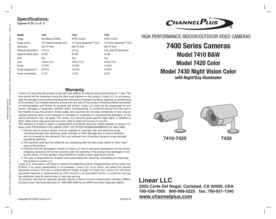 Channel Plus 7430 User Manual | 2 pages