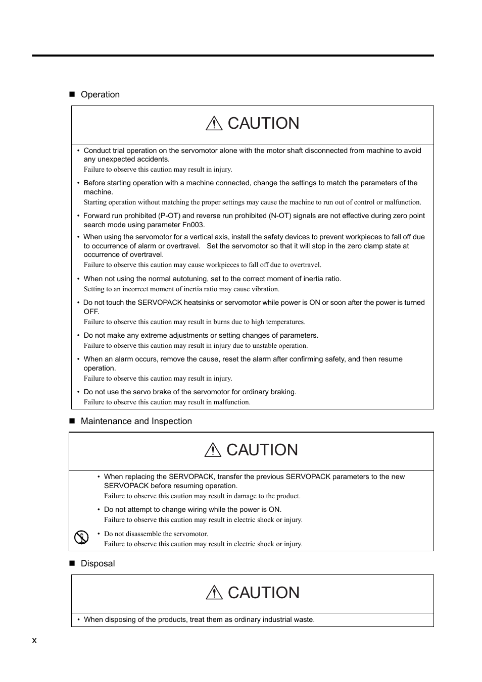 Caution | Yaskawa Sigma II Series DC Power Input SGMAJ User Manual | Page 10 / 334