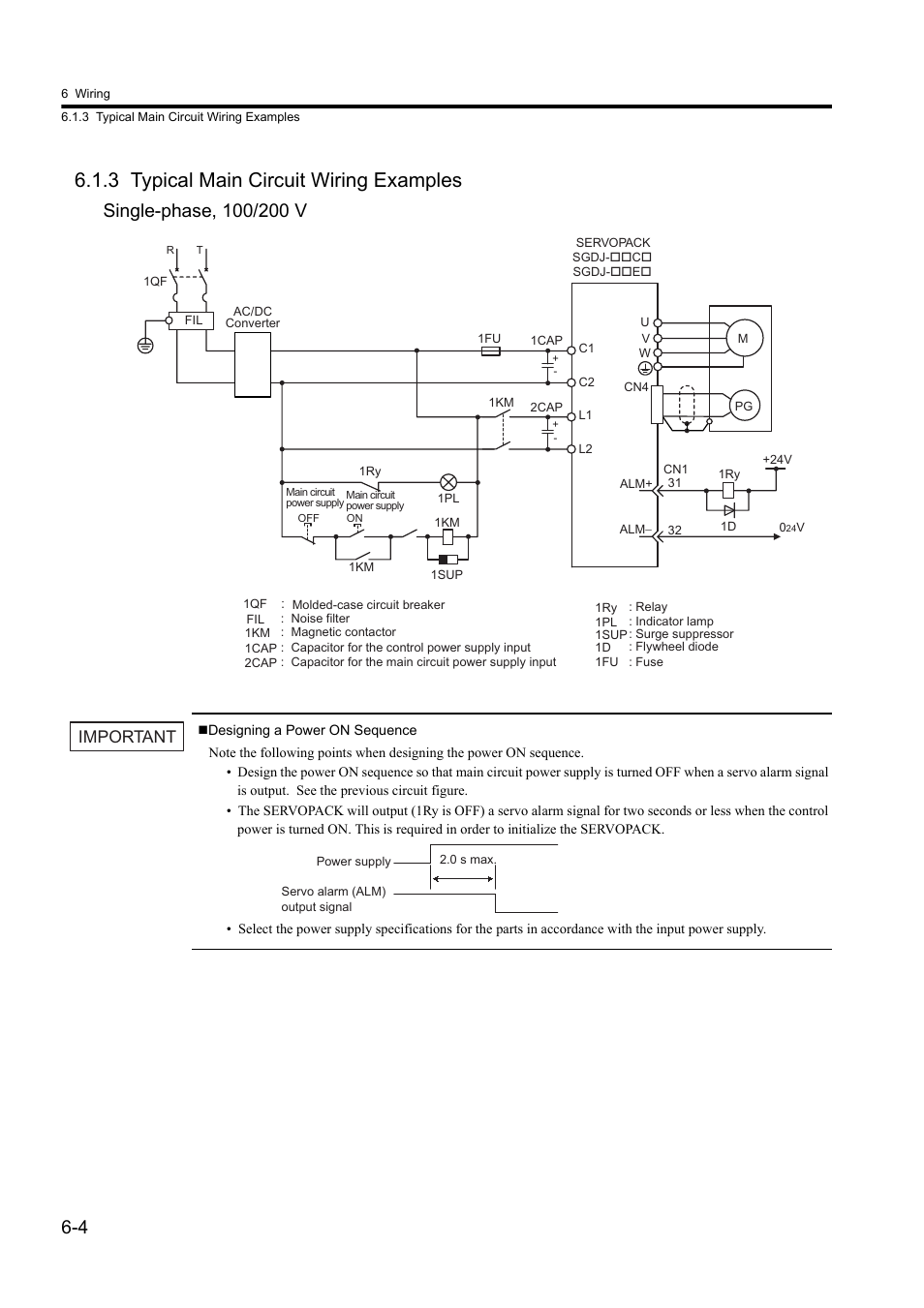 3 typical main circuit wiring examples, Important | Yaskawa Sigma II Series DC Power Input SGMAJ User Manual | Page 123 / 334