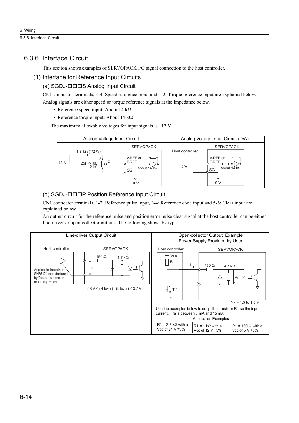 6 interface circuit, 1) interface for reference input circuits, A) sgdj-s analog input circuit | B) sgdj-p position reference input circuit | Yaskawa Sigma II Series DC Power Input SGMAJ User Manual | Page 133 / 334