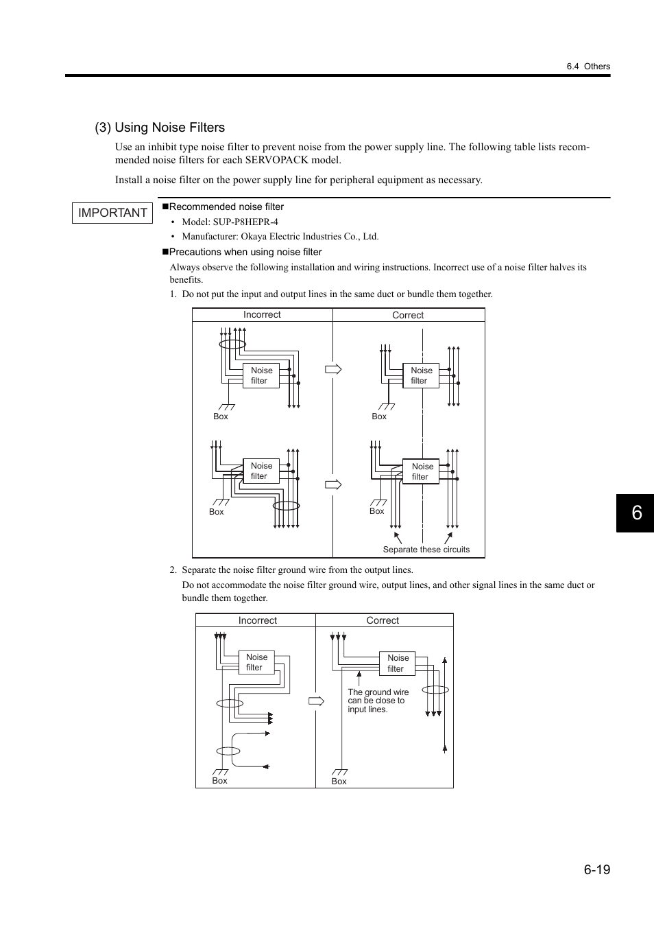 3) using noise filters | Yaskawa Sigma II Series DC Power Input SGMAJ User Manual | Page 138 / 334