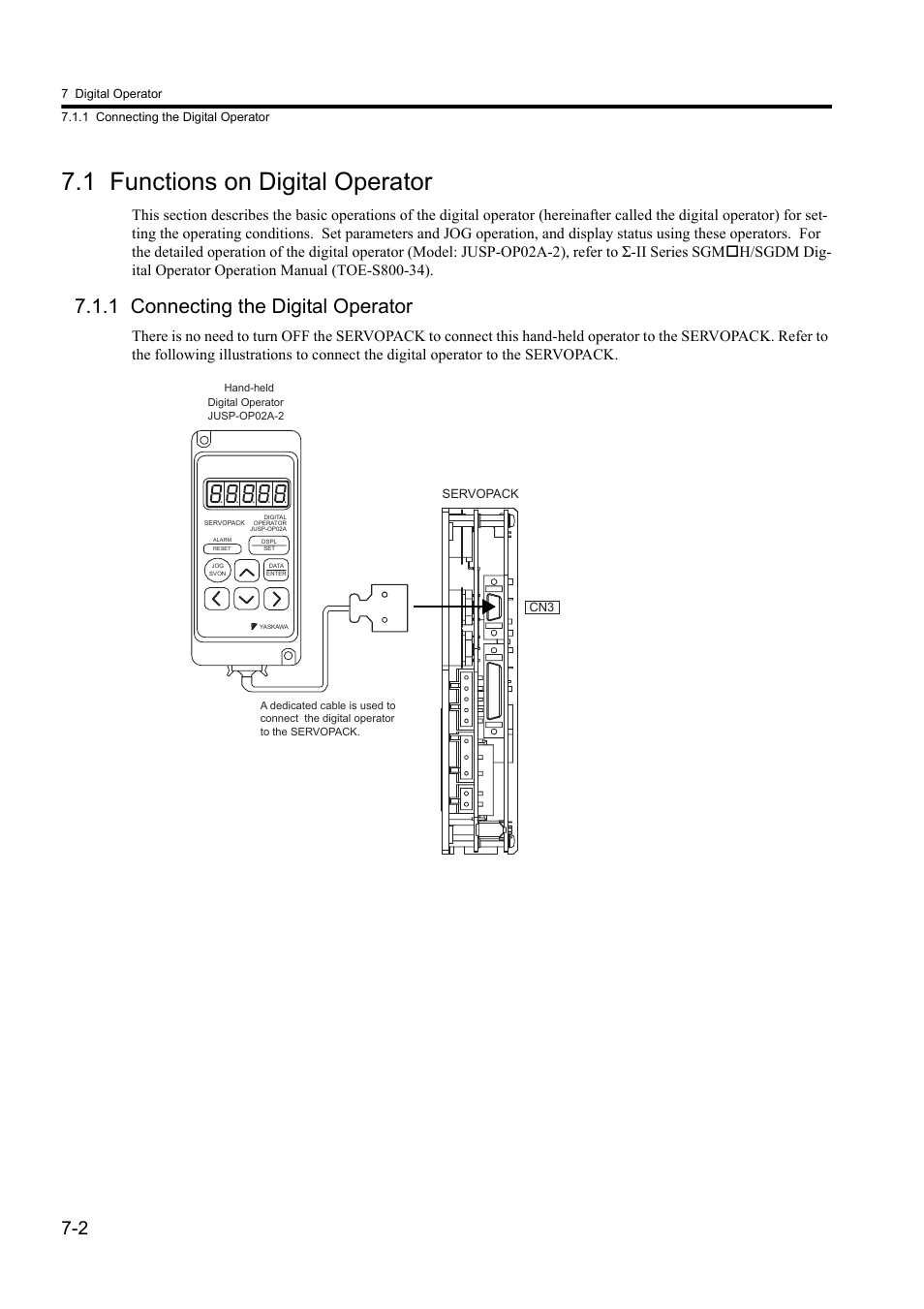 1 functions on digital operator, 1 connecting the digital operator | Yaskawa Sigma II Series DC Power Input SGMAJ User Manual | Page 146 / 334