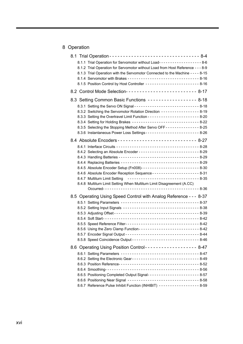 Xvi 8 operation | Yaskawa Sigma II Series DC Power Input SGMAJ User Manual | Page 16 / 334
